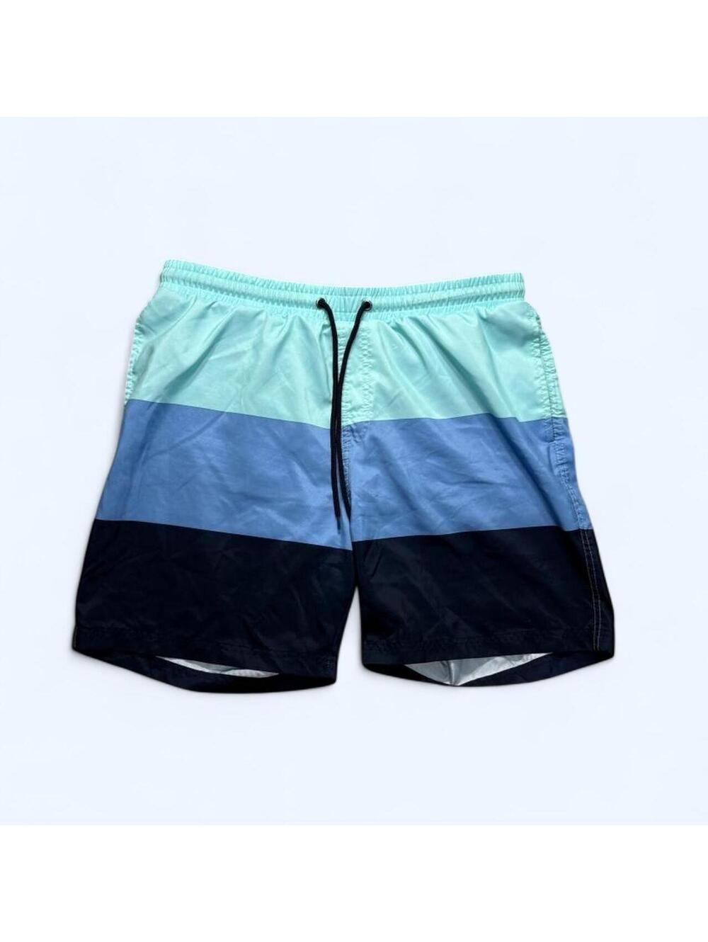 Preppy skater Club Room blue horizontal striped swim shorts